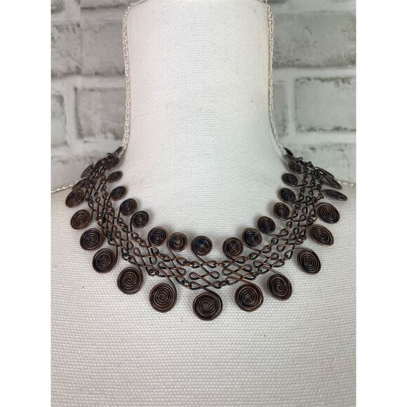 Vintage Copper Coiled Spiral Chain Link Necklace 16" Handmade Egyptian Style - Picture 7 of 7